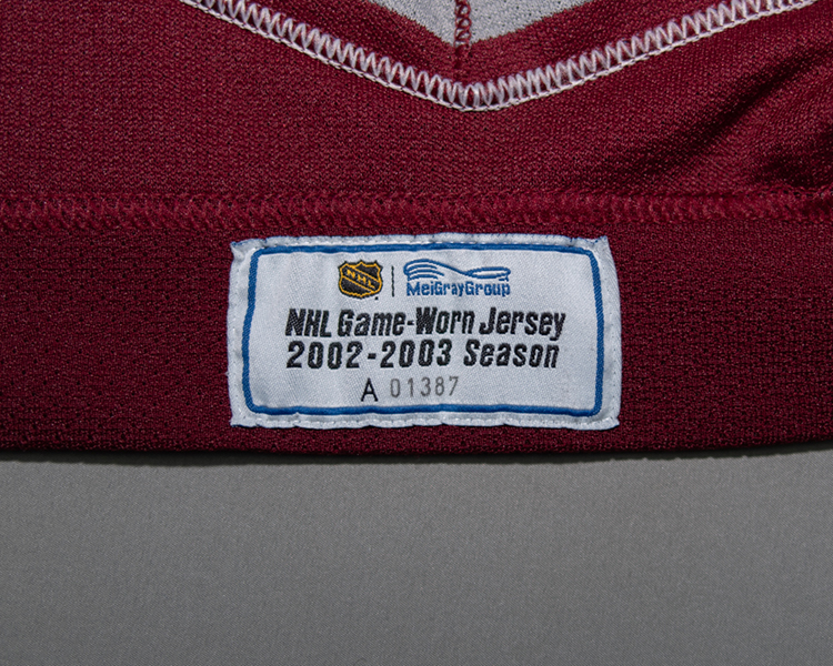 Colorado Avalanche 2002-2003 game worn tagging Colorado Avalanche 2002-2003 game worn tagging