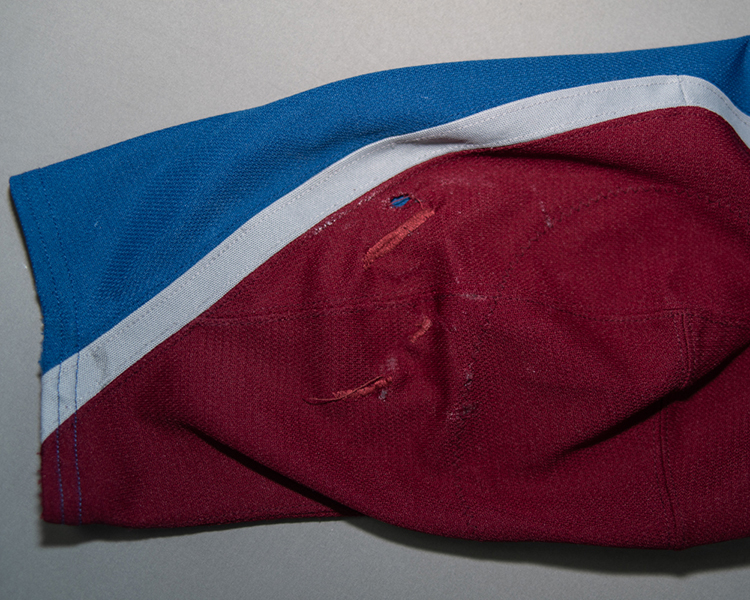 JT Compher game worn jersey shoulder repair JT Compher game worn jersey shoulder repair
