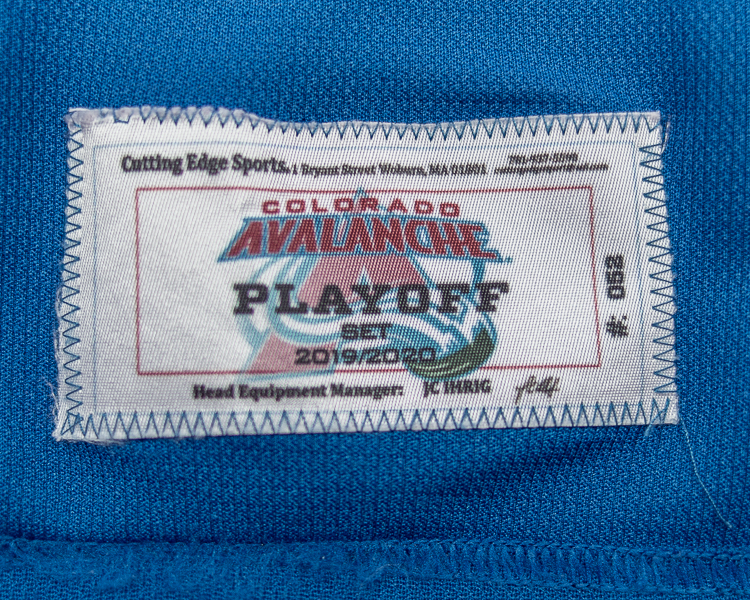 Colorado Avalanche 2019-2020 game worn tagging Colorado Avalanche 2019-2020 game worn tagging
