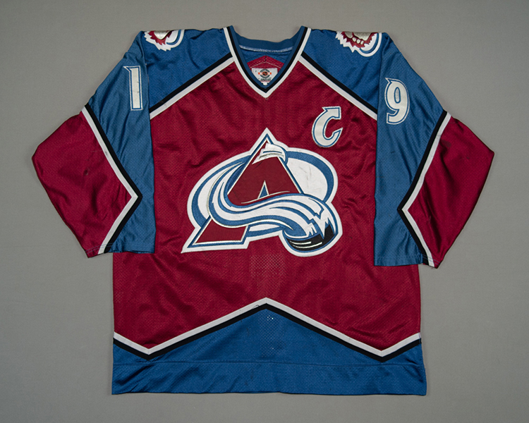 Joe Sakic Colorado Avalanche game worn jersey Front Joe Sakic Colorado Avalanche game worn jersey Front
