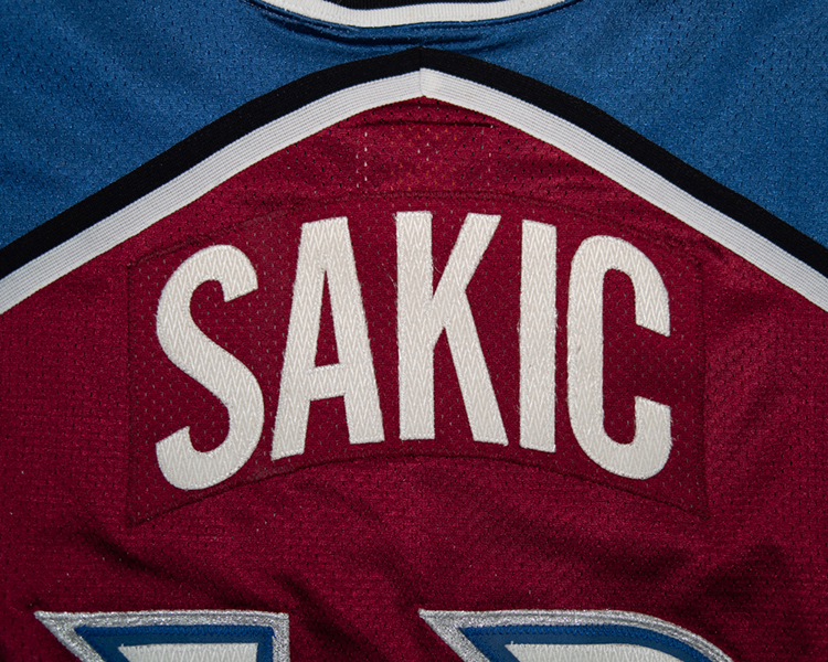 Joe Sakic Colorado Avalanche game worn jersey tagging Joe Sakic Colorado Avalanche game worn jersey tagging